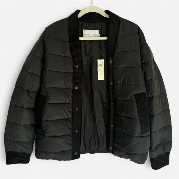 Rebecca Minkoff Black Quilted Bomber Puffer Jacket – Size L – NWT - Picture 1 of 6
